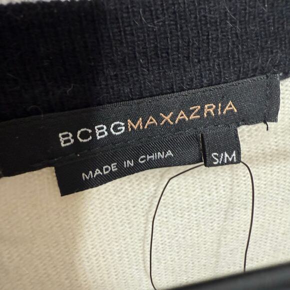 NWT BCBGMAXAZRIA Women's Small Med Cape Poncho Cardigan Wool Angora Cream Black - Picture 8 of 14